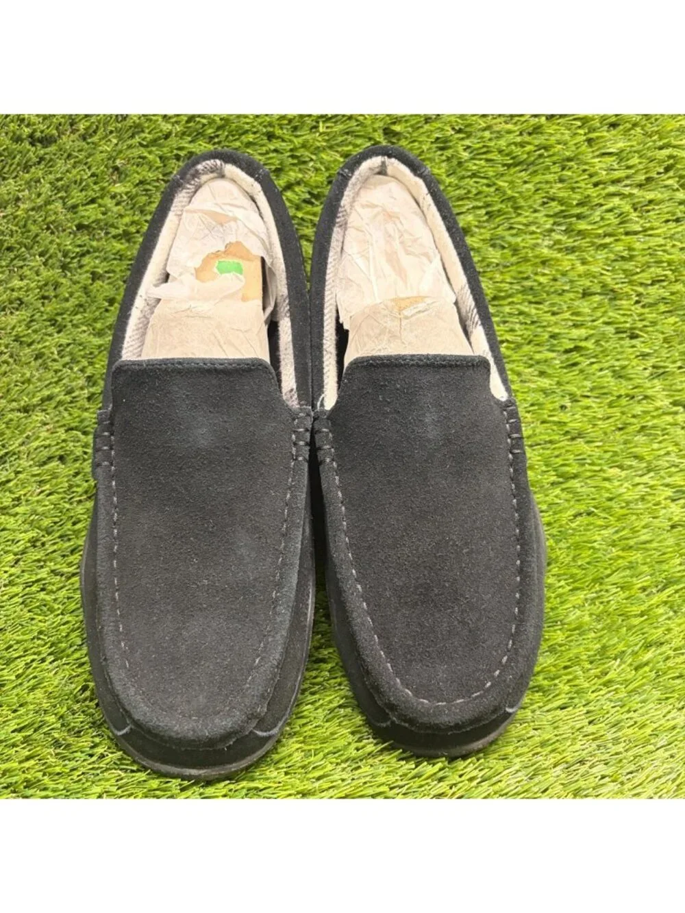 Kuru Loft Mens Size 9 Triple Black Casual Walking Suede Moccasin Slippers Shoes